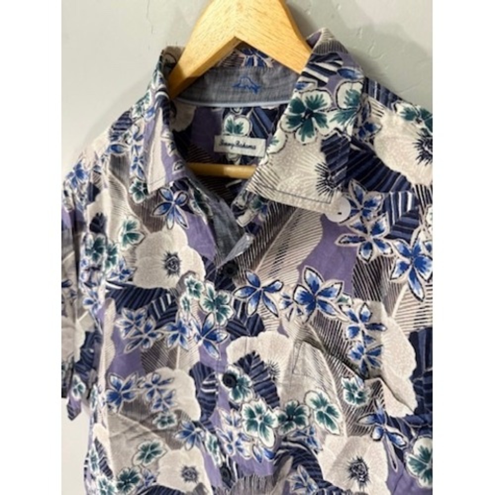 Tommy Bahama Mens Large Silk Blend Floral Print Short Sleeve Button Down Shirt‎